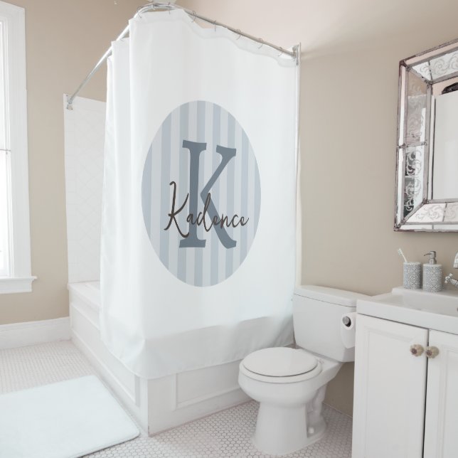 Any Colours Custom Striped Circle Monogram Shower Curtain (In Situ)