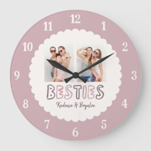 Any Colours Cute Scalloped 2 Photo Besties Large Clock