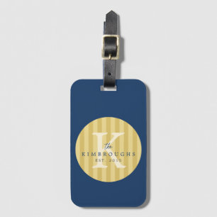 Any Colours Yellow Striped Circle Family Monogram Luggage Tag