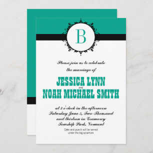 Any Custom Color Emerald Monogram Wedding Invitation