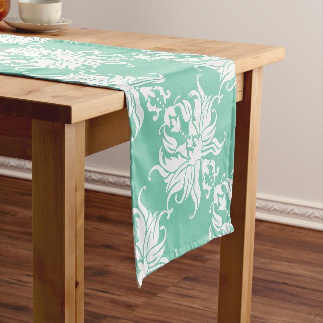 Any Custom Colour Damask Pattern Short Table Runner (In Situ)