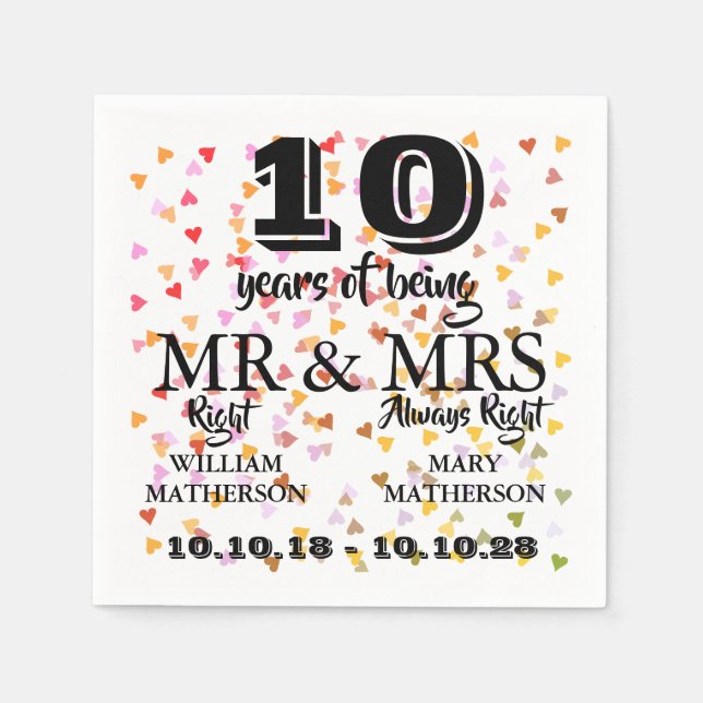 Any Date Wedding Anniversary Mr Mrs Right Napkin (Front)