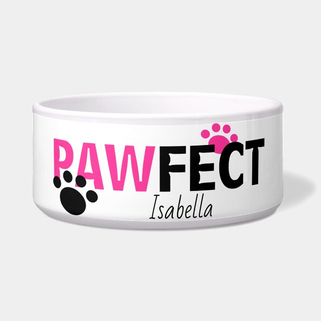 Any Dogs Name Pawfect In Pink Dog Bowl (Front)