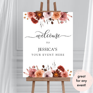 Any Event, Burgundy and Blush Floral Welcome Sign