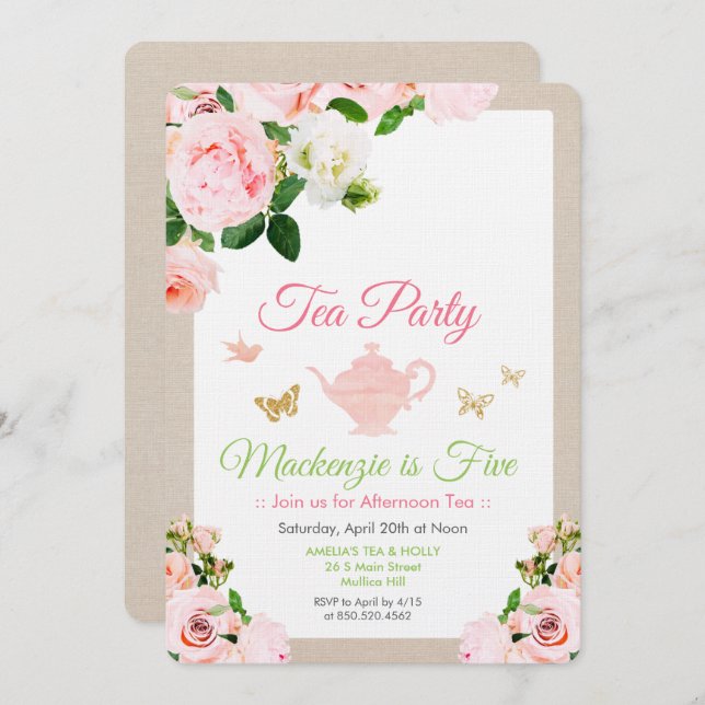 ANY EVENT - Floral Tea Party Invitation (Front/Back)