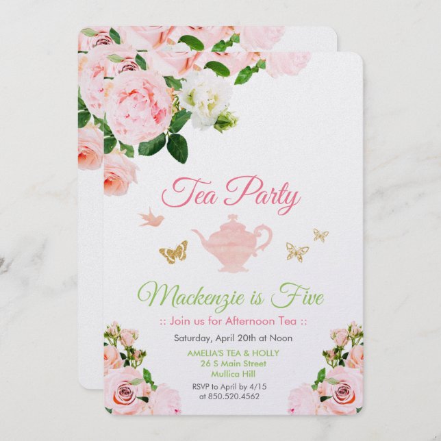 ANY EVENT - Floral Tea Party Invitation (Front/Back)