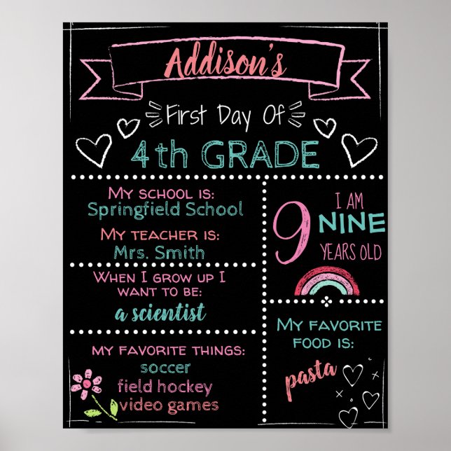 ANY GRADE Customisable First Day of School Sign (Front)