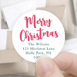 Any Greeting Bright Modern Script Return Address Classic Round Sticker<br><div class="desc">Add a stylish finishing touch to holiday card envelopes with colourful modern round return address labels. All text on this template is simple to personalise with any wording, such as Merry Christmas, Happy Holidays, Seasons Greetings, or Happy New Year. As an option, change the script typography to your name, and...</div>