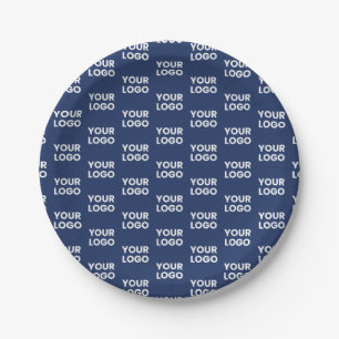 Any Image or Business Logo Editable Dark Navy Blue Paper Plate