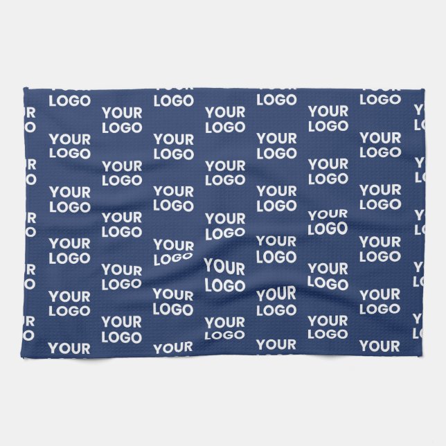 Any Image or Business Logo Editable Dark Navy Blue Tea Towel (Horizontal)