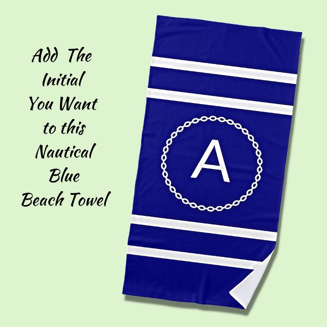 Any Initial Letter, White Chain Circle on Blue     Beach Towel (Creator Uploaded)