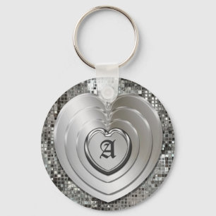 Any Initial Silver Hearts Keychain