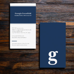 Any letter, Simple Deluxe navy blue Business Card