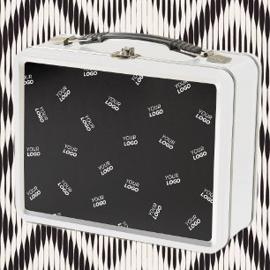 Any Logo or Uploaded Image   Scattered Pattern  Metal Lunch Box
