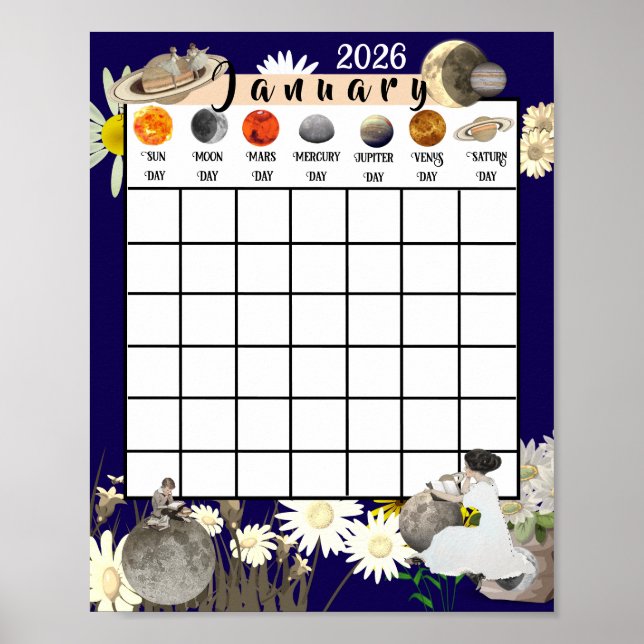 Any Month Year Calendar Astrological     Poster (Front)