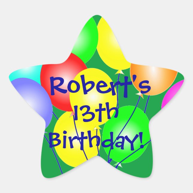 Any Name & Age Colourful Birthday Balloons Sticker (Front)