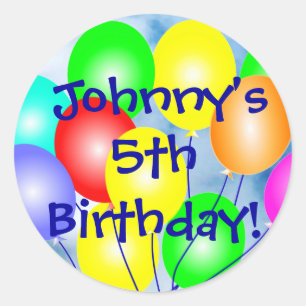 Any Name & Age Colourful Birthday Balloons Sticker