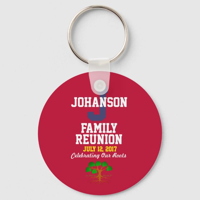 Any Name and Date Family Reunion Red Souvenir Key Ring (Front)