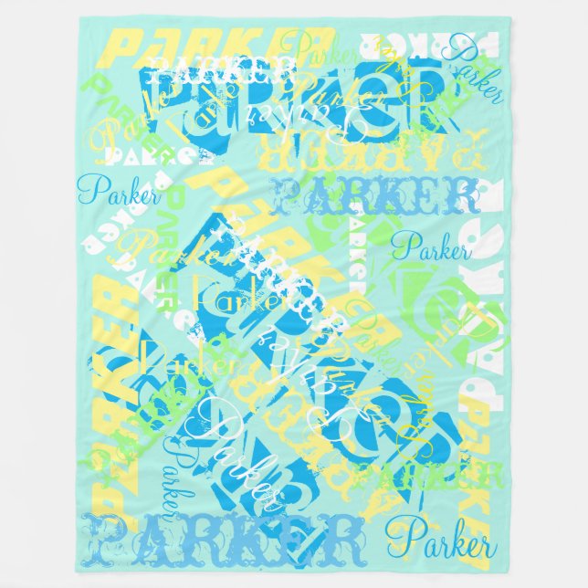 "Any name" Blanket Soft Pastels green blue yellow (Front)