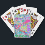 Any Name Collage Playing Cards<br><div class="desc">These cards have your name written all over them! This fun deck of cards features a colourful girly design with a collage of the name of your choice appearing in numerous different fonts and colours. The names are displayed over a blue background with colourful flowers. Great gift or party favour...</div>