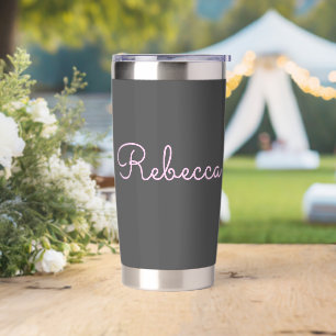 Any Name Cool Editable Light Pink Script Black Insulated Tumbler