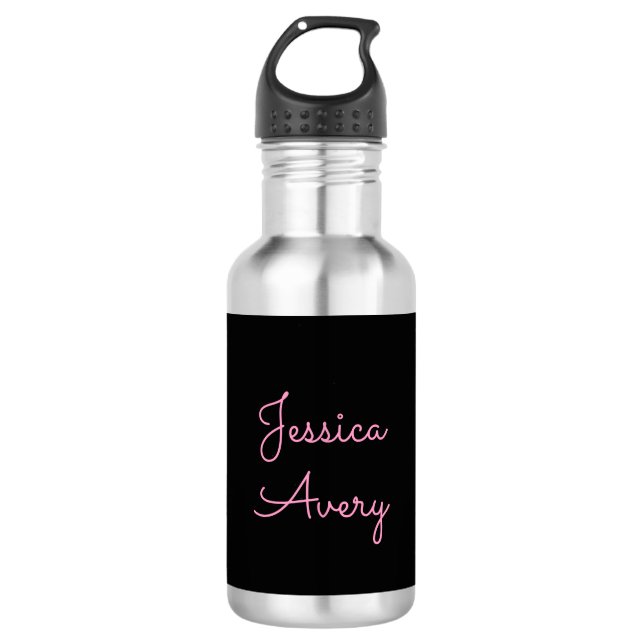 Any Name | Cool Editable Pink Script on Black 710 Ml Water Bottle (Front)