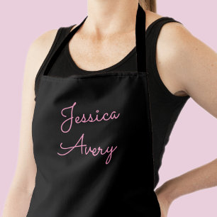 Any Name   Cool Editable Pink Script on Black Apron