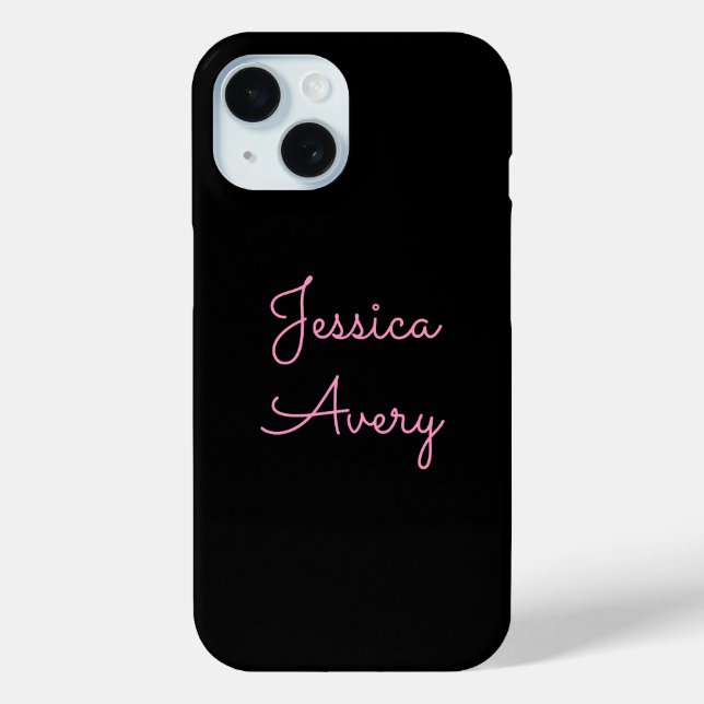 Any Name | Cool Editable Pink Script on Black Case-Mate iPhone Case (Back)