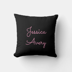 Any Name Cool Editable Pink Script on Black Cushion