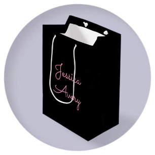 Any Name Cool Editable Pink Script on Black Medium Gift Bag