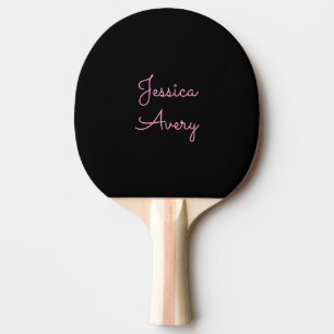 Any Name Cool Editable Pink Script on Black Ping Pong Paddle