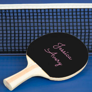 Any Name Cool Editable Pink Script on Black Ping Pong Paddle