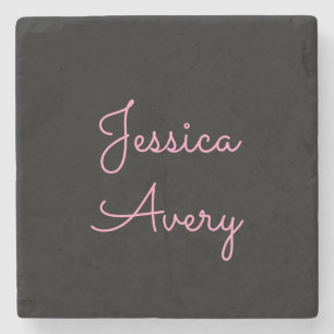 Any Name   Cool Editable Pink Script on Black Stone Coaster