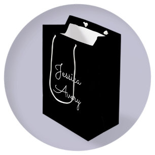 Any Name   Cool Editable White Script on Black Medium Gift Bag