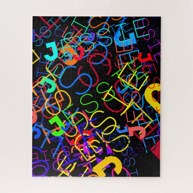 Any Name Customisable Bright Colours & Black Jigsaw Puzzle (Vertical)