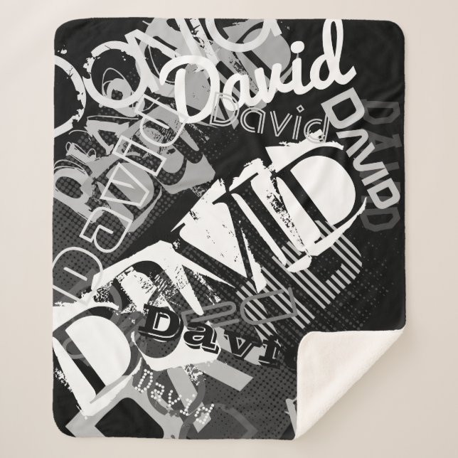 Any Name Customisable Creative Black & White Sherpa Blanket (Front)