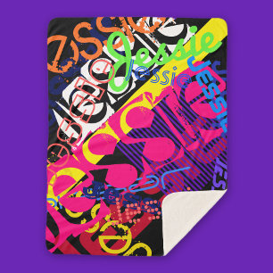 Any Name Customisable Creative Super Colourful Sherpa Blanket