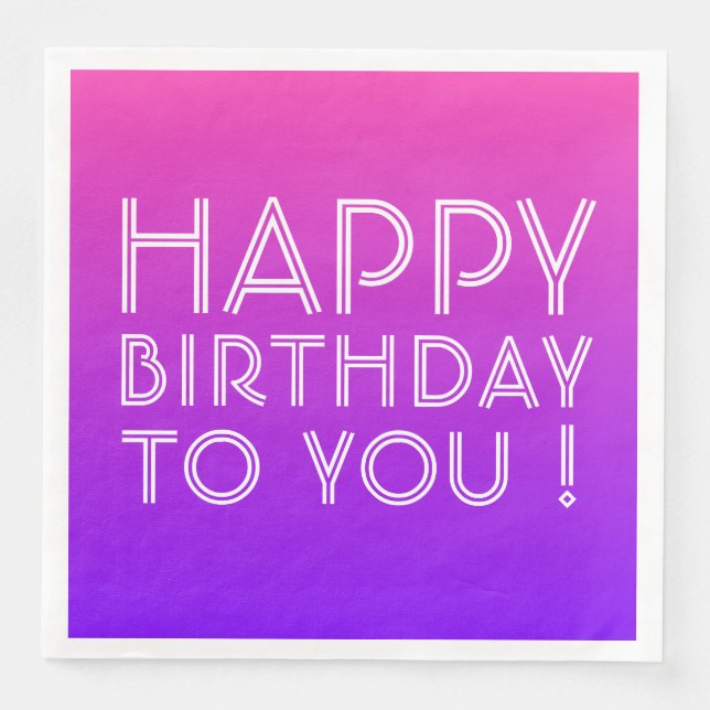 Any Name Editable Happy Birthday Pink Purple Ombre Napkin (Front)