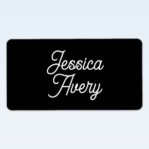 Any Name Editable Vintage Styled Script on Black Label