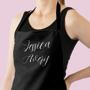 Any Name   Elegant Editable White Script on Black Apron