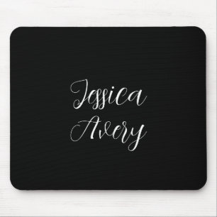Any Name   Elegant Editable White Script on Black Mouse Pad