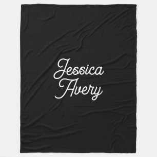 Any Name    Elegant Vintage White Script on Black Fleece Blanket