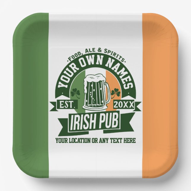 Any Name Irish Pub Personalised Saint Patricks Day Paper Plate (Front)