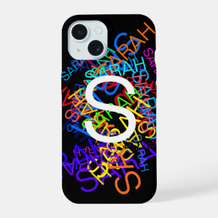 Any Name & Monogram Bright Colours & Black iPhone 15 Case