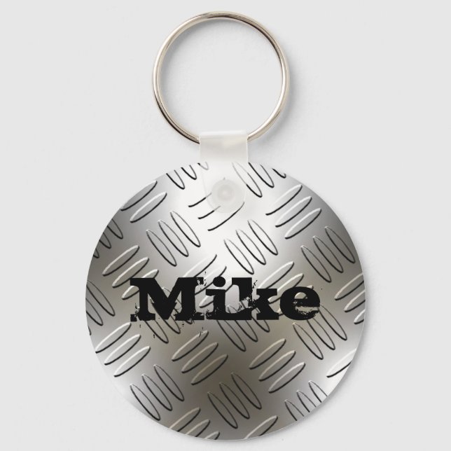 Any Name On Metal Diamond Plate Keychain (Front)