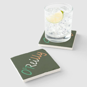 Any Name overlaid on Irish Flag coastercn Stone Coaster