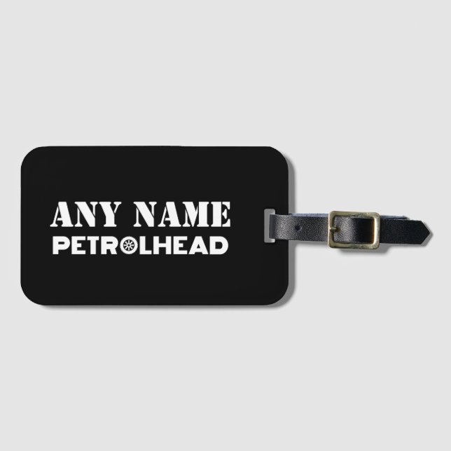 Any Name Personalised Petrolhead Luggage Tag (Front Horizontal)
