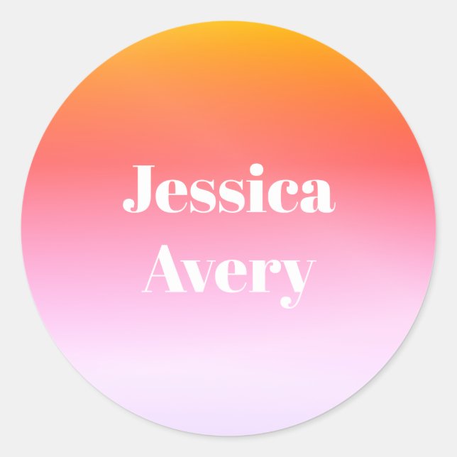 Any Name | Retro-Modern Styled Text Colourful Ombr Classic Round Sticker (Front)