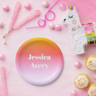 Any Name   Retro-Modern Styled Text Colourful Ombr Paper Plate