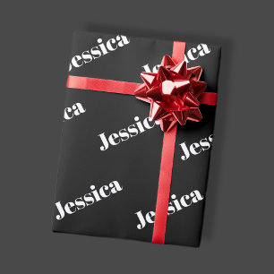 Any Name   Retro-Modern White Typeface on Black Wrapping Paper